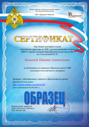 Сертификат о публикации в СМИ